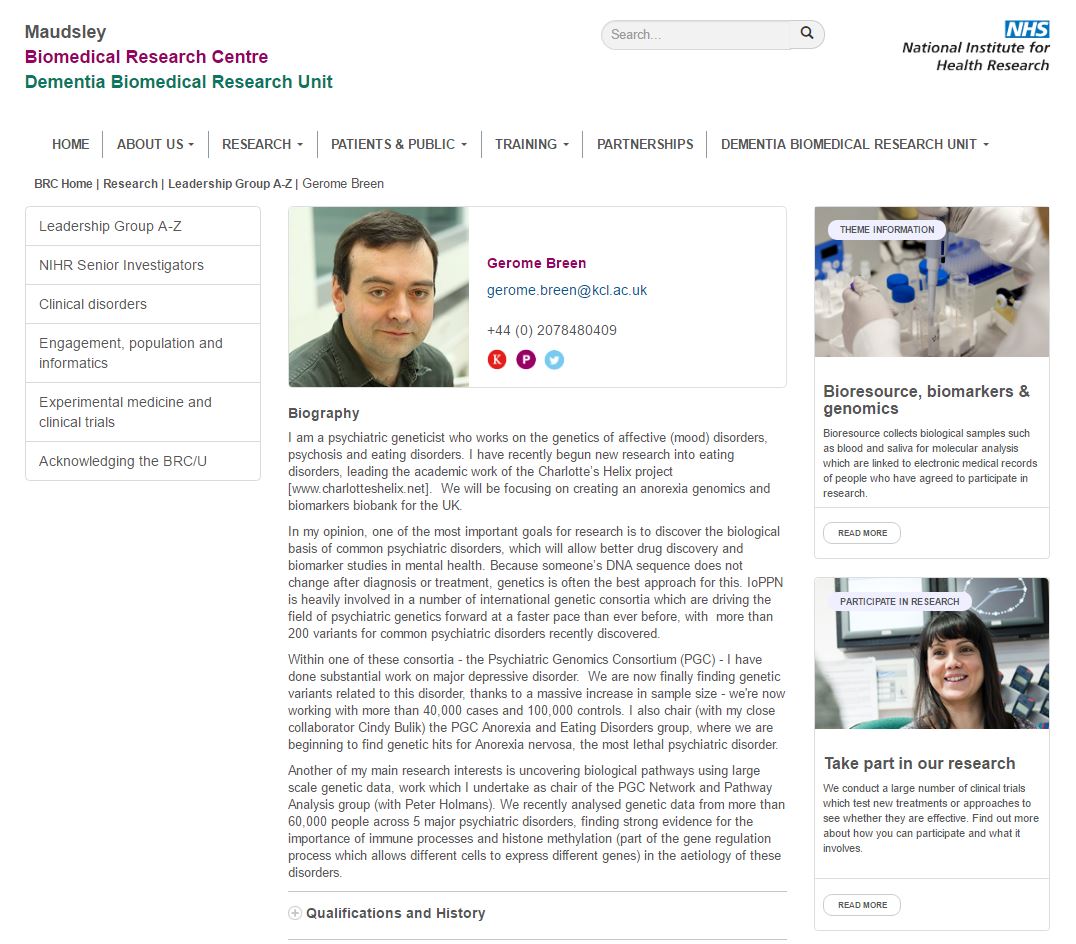 South London And Maudsley Biomedical Research Center  - Experts